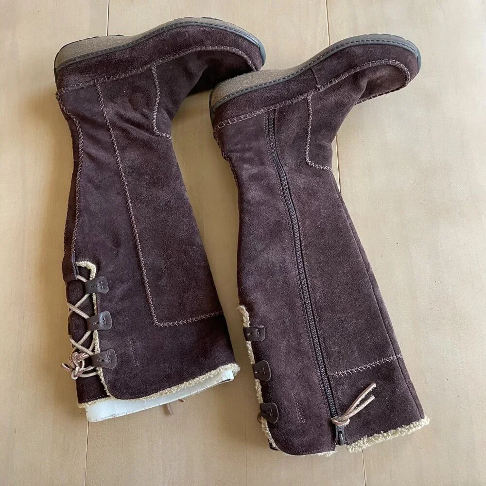 Timberland Womens Fauna Tall Boot Brown Leather Suede Moccasin Lace Up Shearling